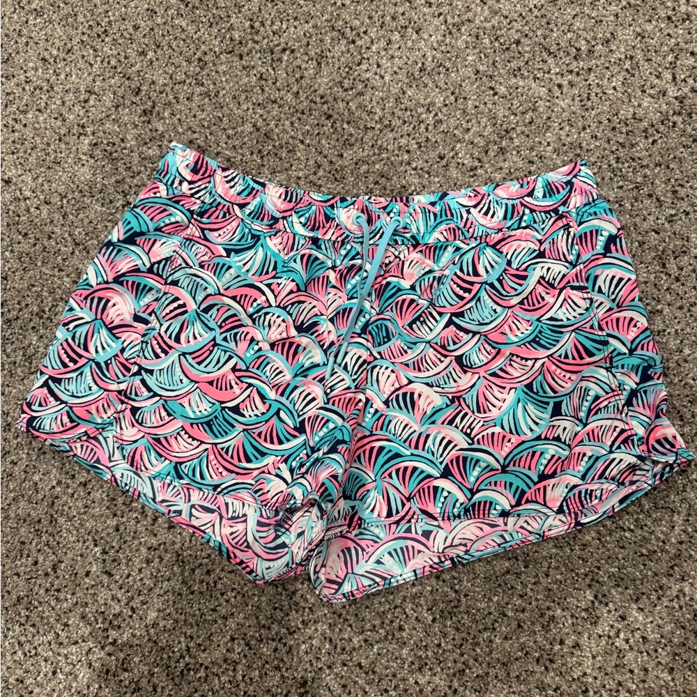 Lilly Pulitzer Run Around Athletic Shorts Vibrant Geometric Design Mediun